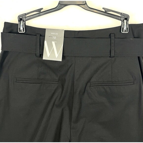 Worthington Black Trousers Slacks Womens SZ 10 Wide Leg Pleated High Rise Belted - Picture 5 of 7